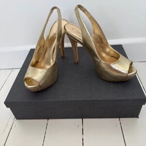 Dorothy Perkins Gold Peep-Toe Slingback Heels